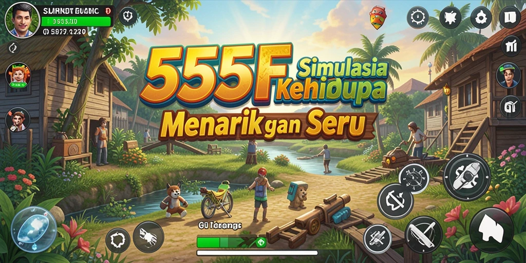 Screenshot utama 555F menunjukkan momen seru dalam gameplay Simulation.