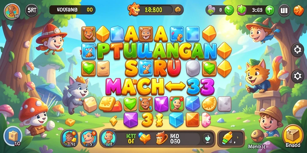 Screenshot dari gameplay seru game Match-3 5RT dengan berbagai tantangan.