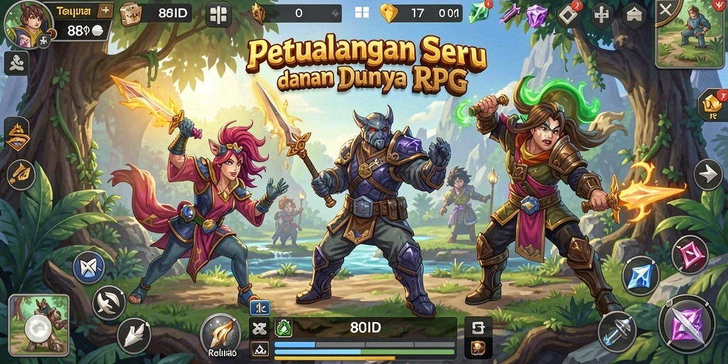 Tangkapan layar gameplay 88ID menampilkan pertarungan epik dan dunia yang indah.