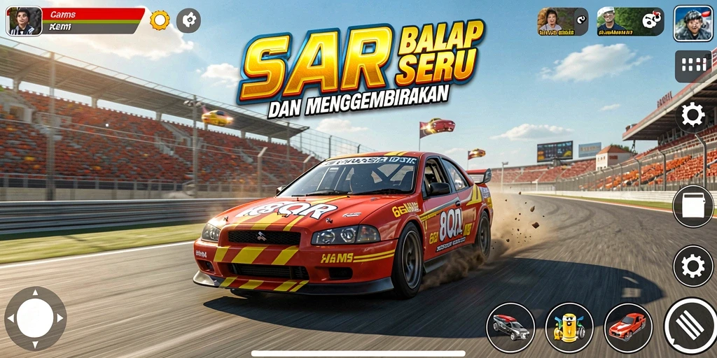 Screenshot gameplay 8QR menampilkan balapan yang mendebarkan dan mobil cepat.
