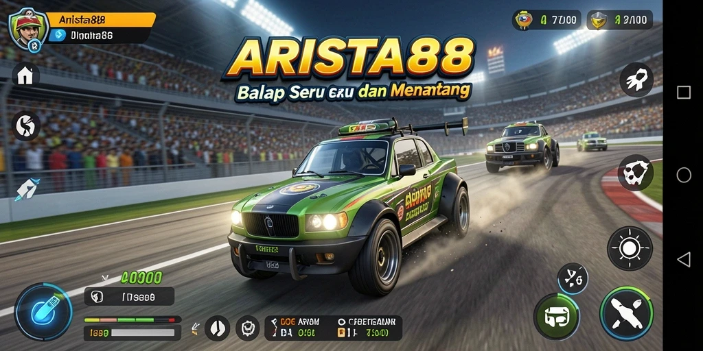 Gambaran gameplay ARISTA88 yang seru dan menantang dalam balapan.