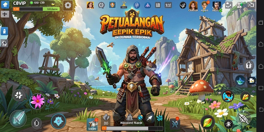 Screenshot gameplay C8VIP menunjukkan dunia yang luas dan penuh petualangan.