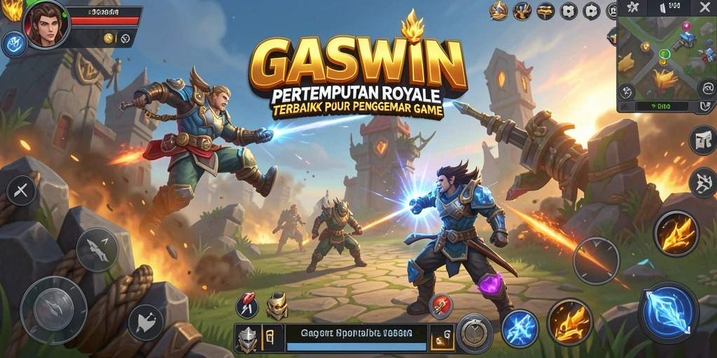 Screenshot utama GASWIN menampilkan aksi seru di medan perang Battle Royale.