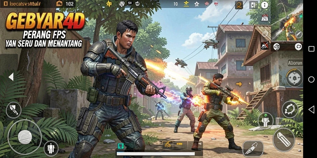 Gameplay intens GEBYAR4D dengan aksi menembak yang mendebarkan.