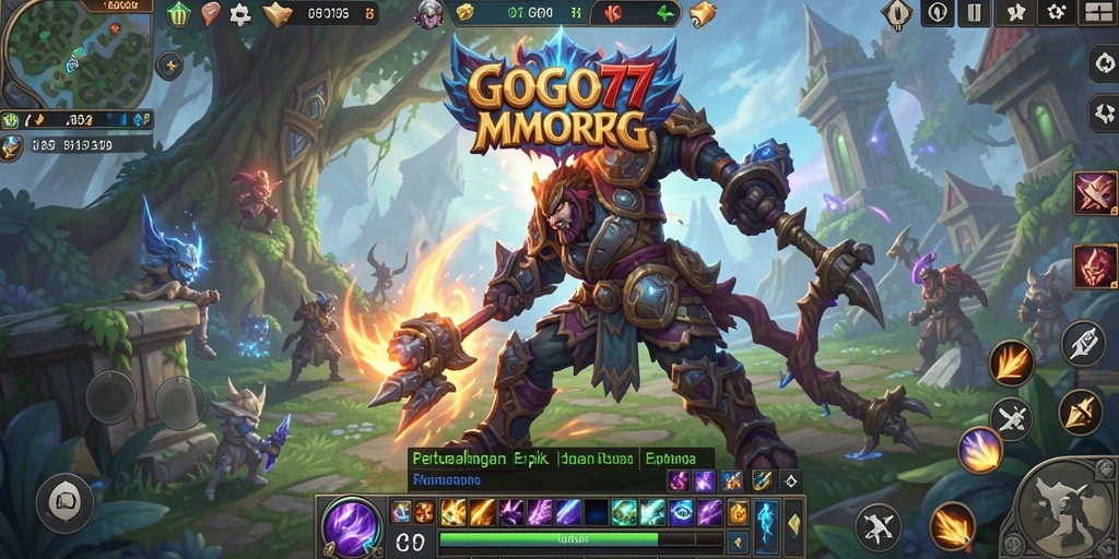 Screenshot GOGO77 menampilkan aksi seru dalam pertempuran MMORPG.