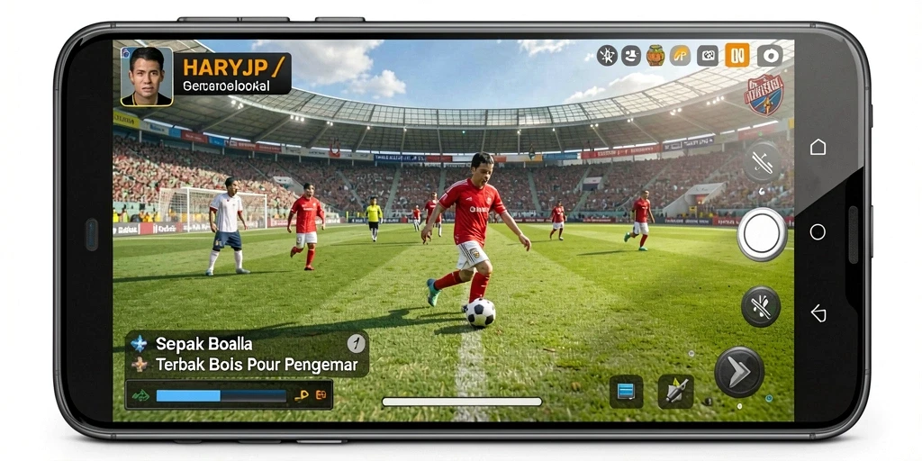 Tampilan gameplay HARAPJP dengan aksi sepak bola yang mendebarkan.