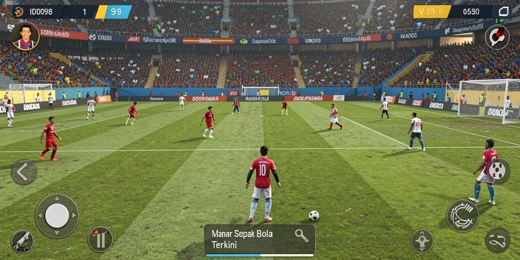 Tampilan gameplay ID098 yang menegangkan dalam pertandingan sepak bola.