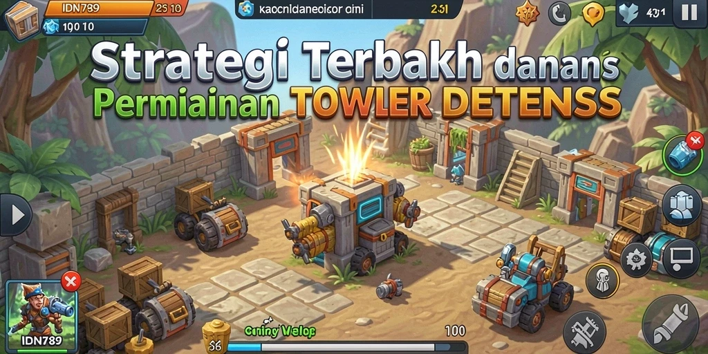 Tangkapan layar IDN789 menampilkan aksi menara bertahan dalam permainan Tower Defense.