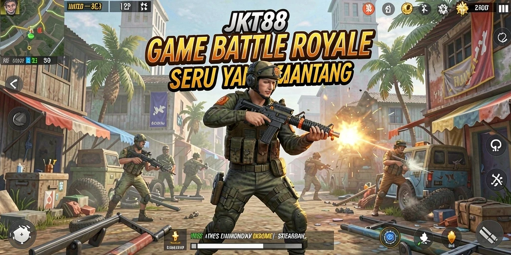 Tampilan gameplay seru dan intens di JKT88 Battle Royale.