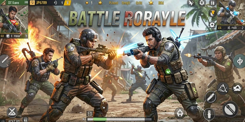 Screenshot gameplay JP6789 menampilkan aksi mendebarkan dalam pertarungan Battle Royale.
