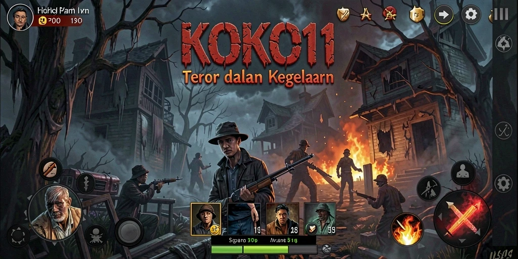 Tampilan gameplay menegangkan di dunia <strong>KOKO11</strong> yang gelap.