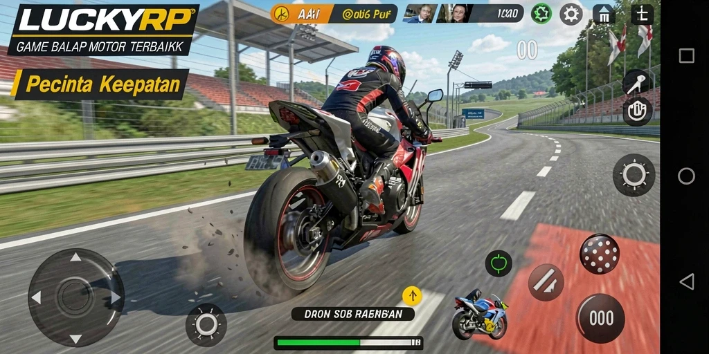 Screenshot gameplay LUCKYRP yang menunjukkan aksi balap motor seru.