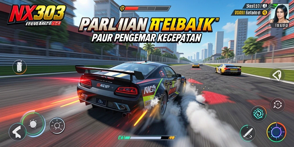 Tangkapan layar gameplay NX303 menampilkan aksi balapan yang mendebarkan.