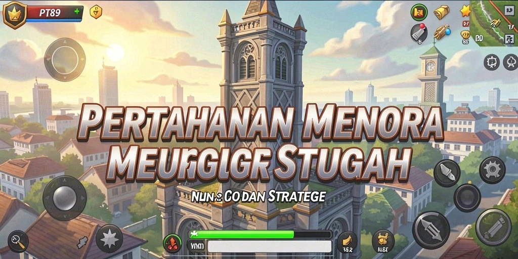 Screenshot gameplay PT89 dengan strategi menara pertahanan yang menarik.