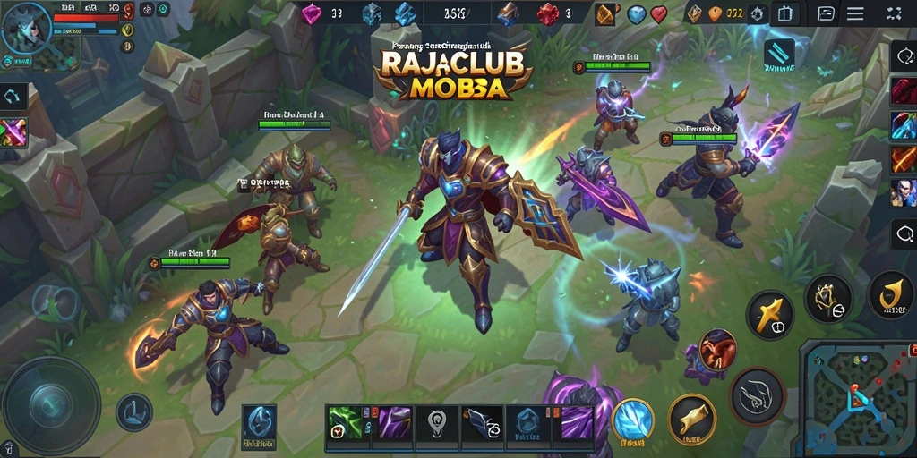 Tangkapan layar utama gameplay RAJACLUB menampilkan aksi pertempuran MOBA yang mendebarkan.
