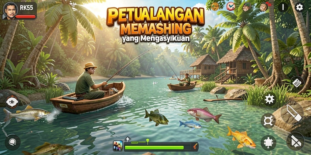 Tampilan gameplay RK55 yang menakjubkan saat menangkap ikan.