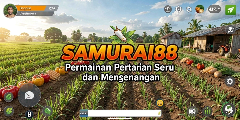 Screenshot gameplay <strong>SAMURAI88</strong> menampilkan aktivitas pertanian yang menyenangkan.