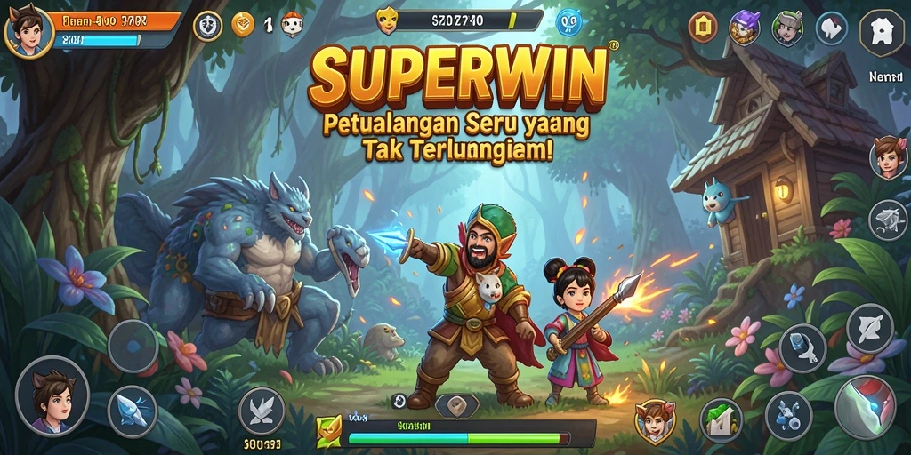 Tangkapan layar gameplay SUPERWIN yang menampilkan petualangan seru.